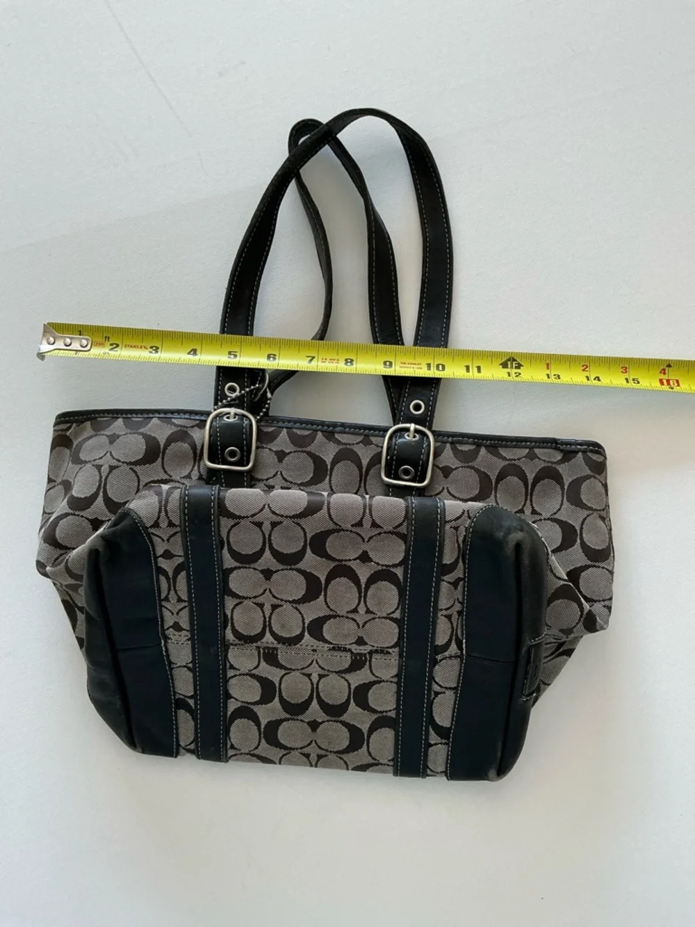 Coach Signature Canvas Tote Bag Brown Black Leather Trim Style 6042 - Picture 12 of 15